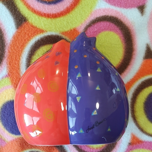 Laurel Burch Vintage Colorful Cat Ceramic Art in Purple Orange Green Circa 1990s - Picture 3 of 8